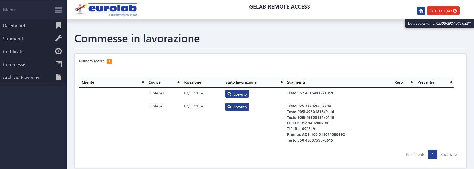 Schermata iniziale - Gelab